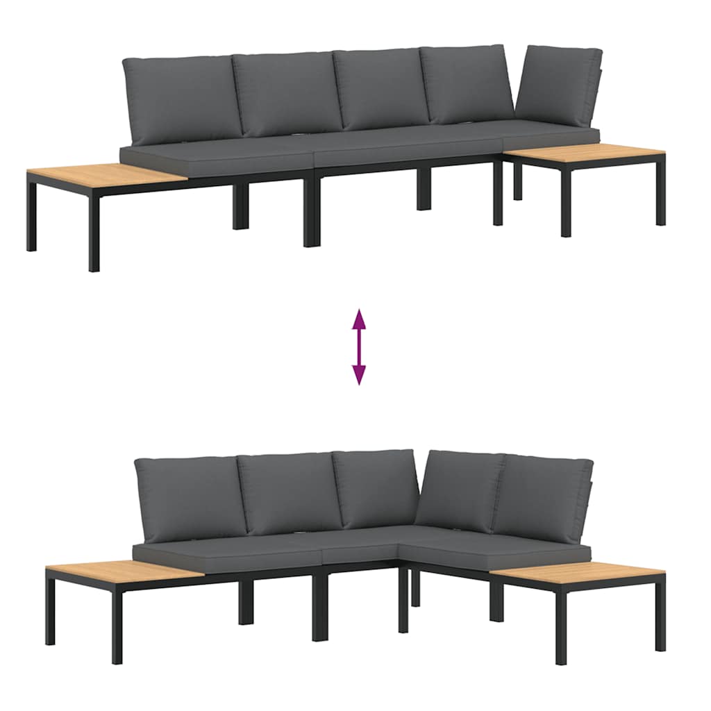 Set Divani da Giardino 3 pz con Cuscini in Alluminio Nero - immagine 4