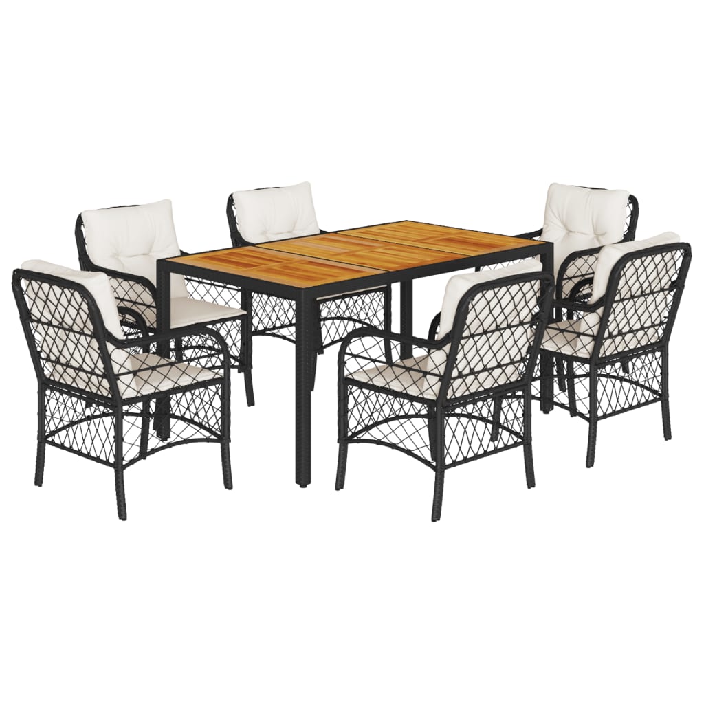 Set da Pranzo da Giardino 7 pz Nero con Cuscini in Polyrattan - immagine 2