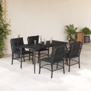 Set da Pranzo da Giardino 5 pz Nero con Cuscini in Polyrattan