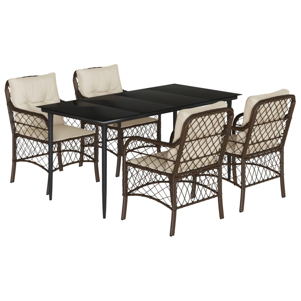 Set da Pranzo da Giardino 5pz con Cuscini in Polyrattan Marrone - immagine 2