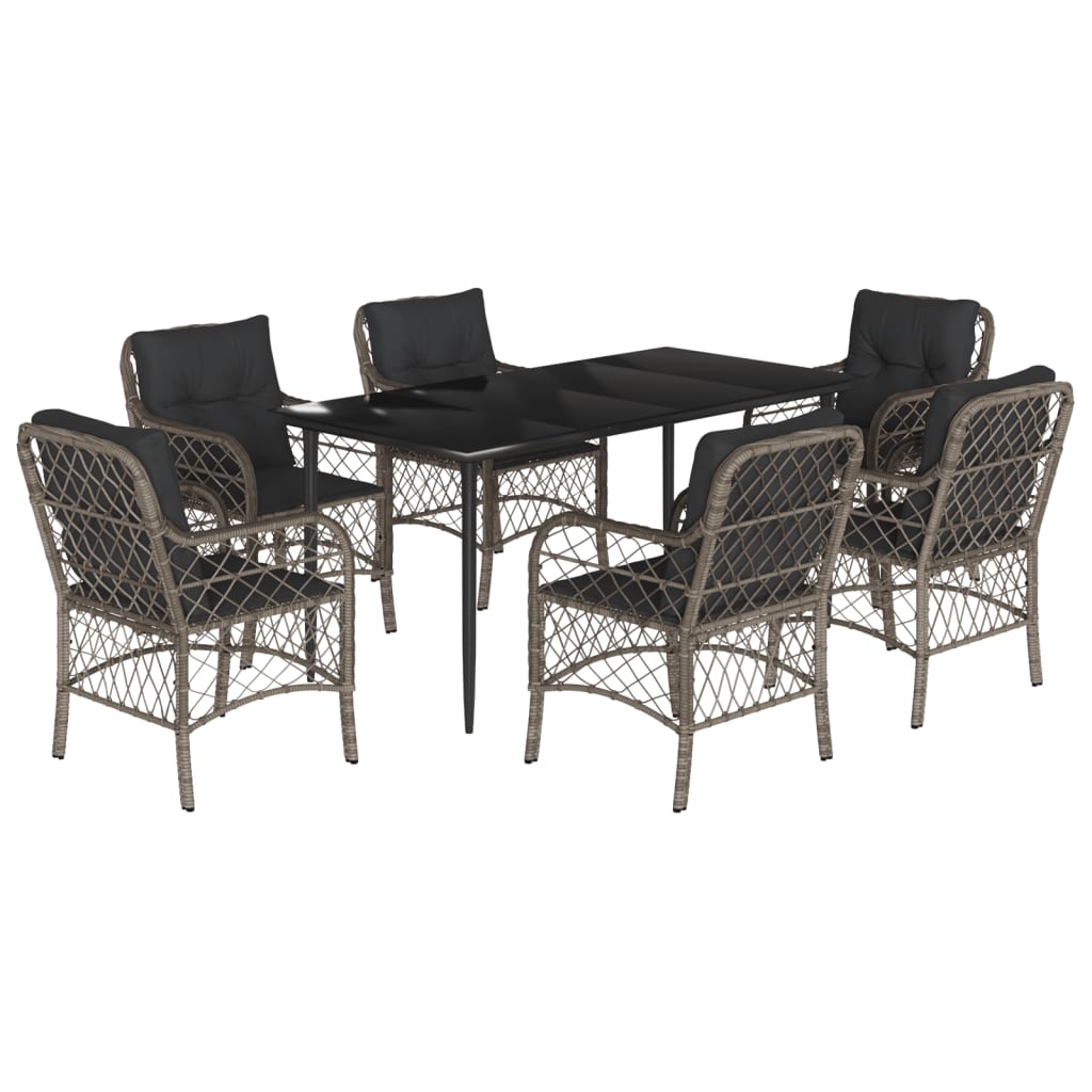 Set da Pranzo da Giardino 7 pz con Cuscini in Polyrattan Grigio - immagine 2