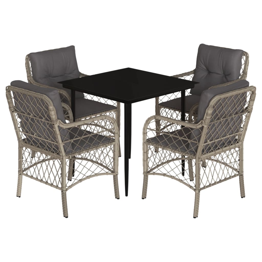 Set Pranzo da Giardino 5pz con Cuscini Grigio Chiaro Polyrattan - immagine 2