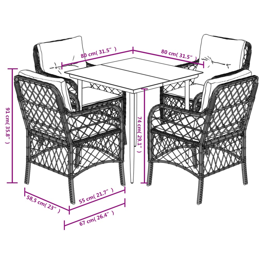 Set Pranzo da Giardino 5pz con Cuscini Grigio Chiaro Polyrattan - immagine 7
