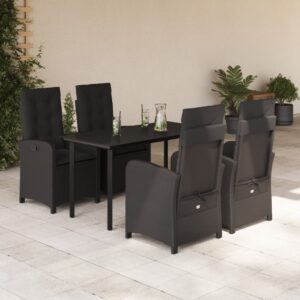 Set da Pranzo da Giardino 5 pz Nero con Cuscini in Polyrattan