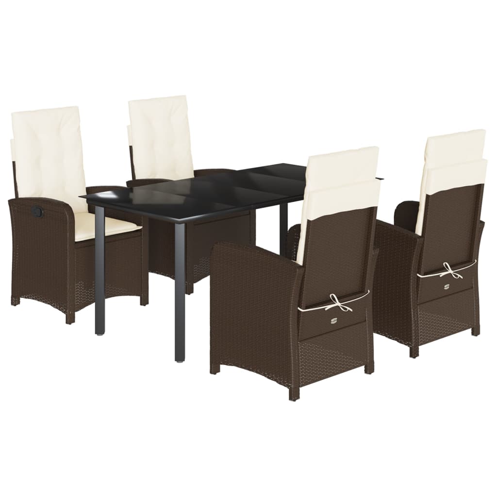 Set da Pranzo da Giardino 5pz con Cuscini in Polyrattan Marrone - immagine 2