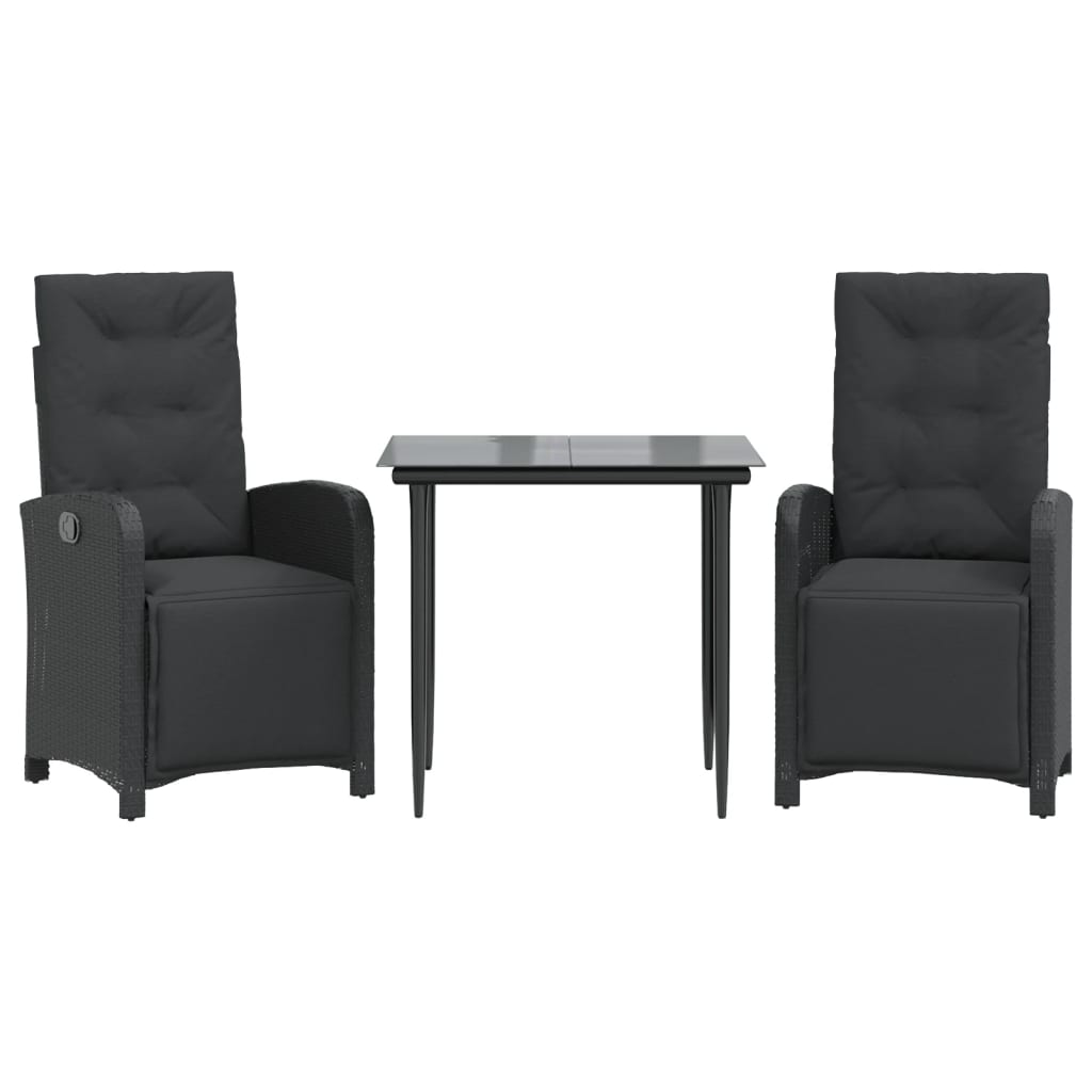 Set da Bistrò 3 pz con Cuscini Nero in Polyrattan - immagine 2