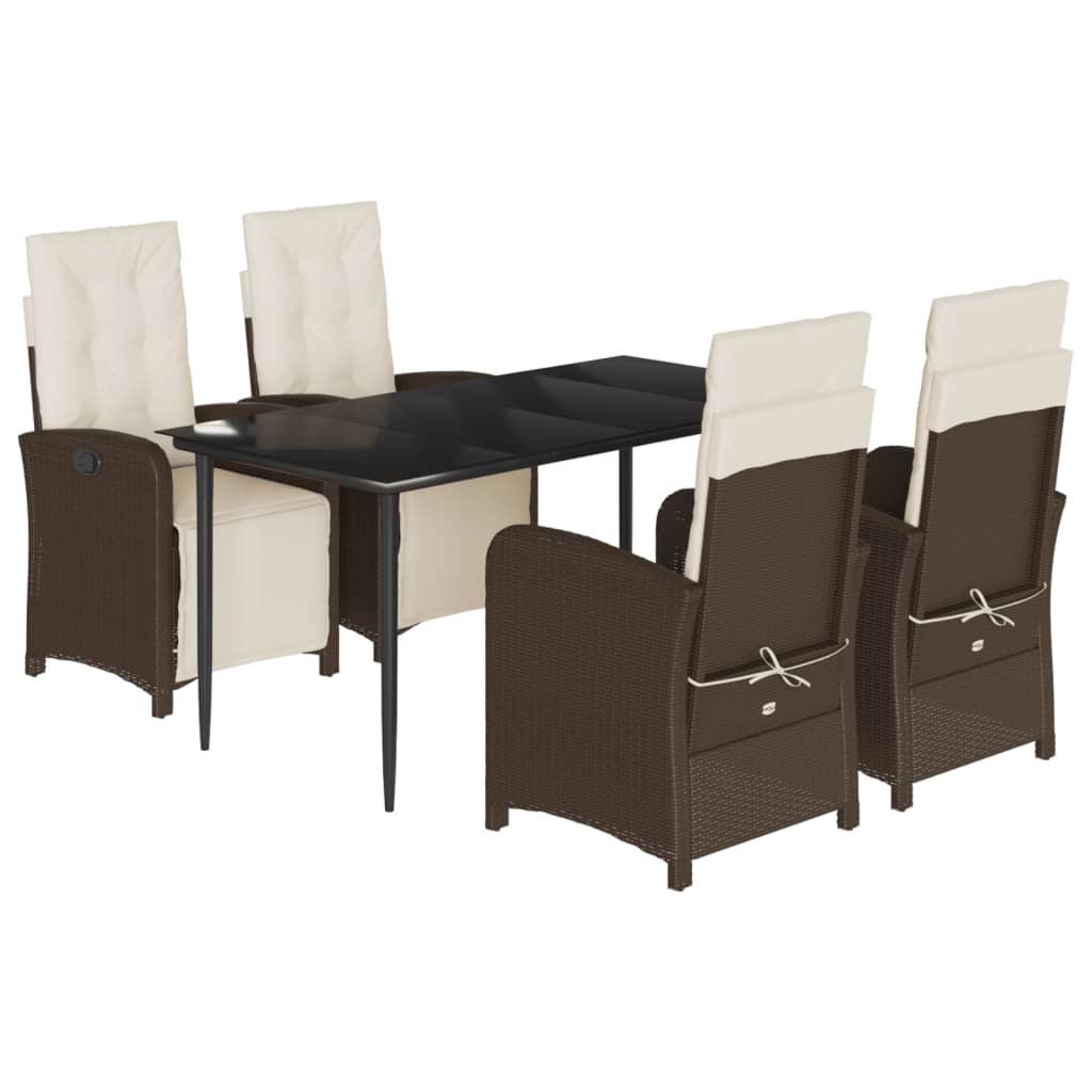 Set da Pranzo da Giardino 5pz con Cuscini in Polyrattan Marrone - immagine 2