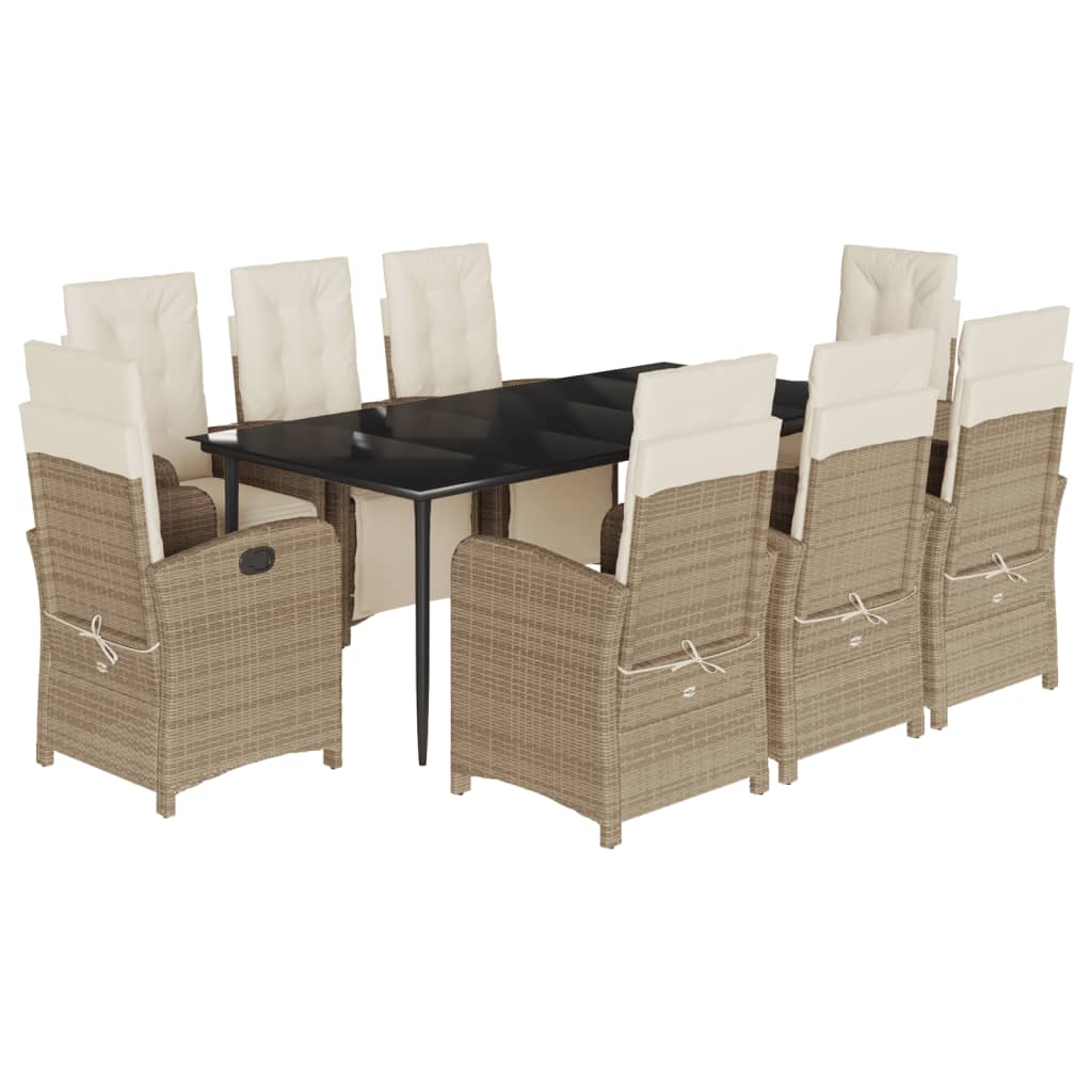 Set da Pranzo da Giardino 9 pz con Cuscini Beige in Polyrattan - immagine 2