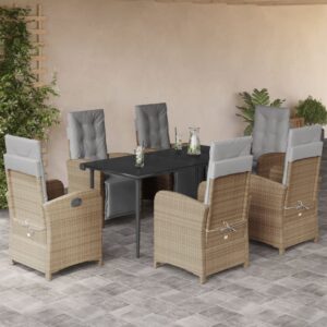 Set da Pranzo da Giardino 7 pz con Cuscini Beige in Polyrattan