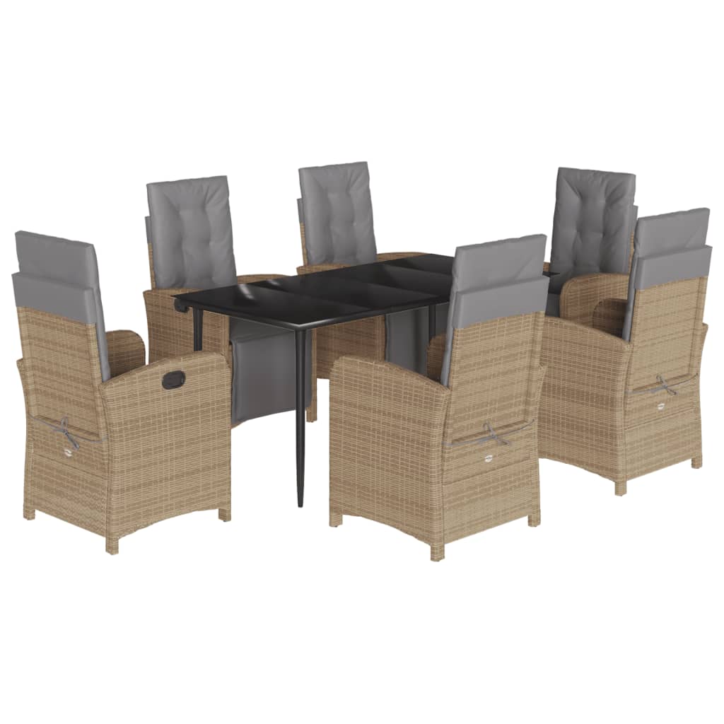 Set da Pranzo da Giardino 7 pz con Cuscini Beige in Polyrattan - immagine 2
