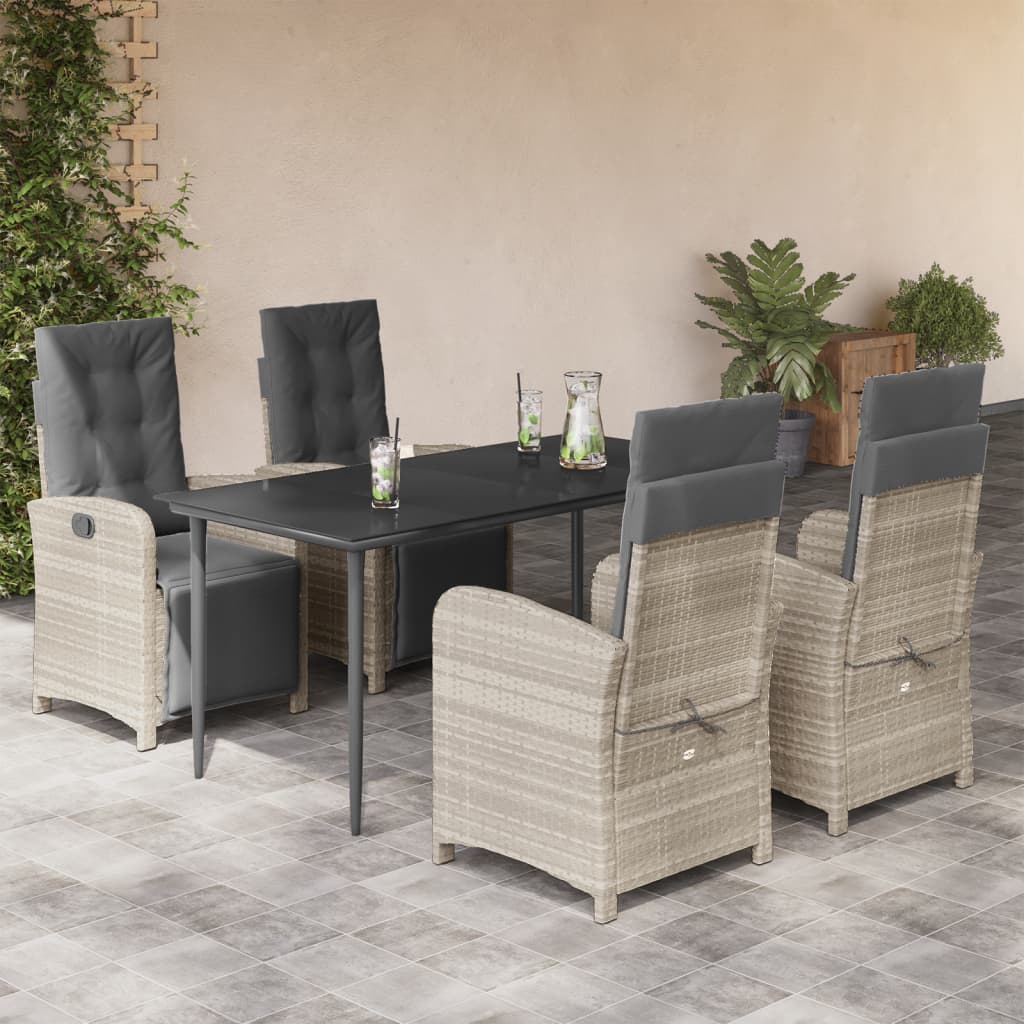 Set Pranzo da Giardino 5pz con Cuscini Grigio Chiaro Polyrattan
