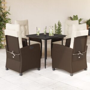 Set da Pranzo da Giardino 5pz con Cuscini in Polyrattan Marrone