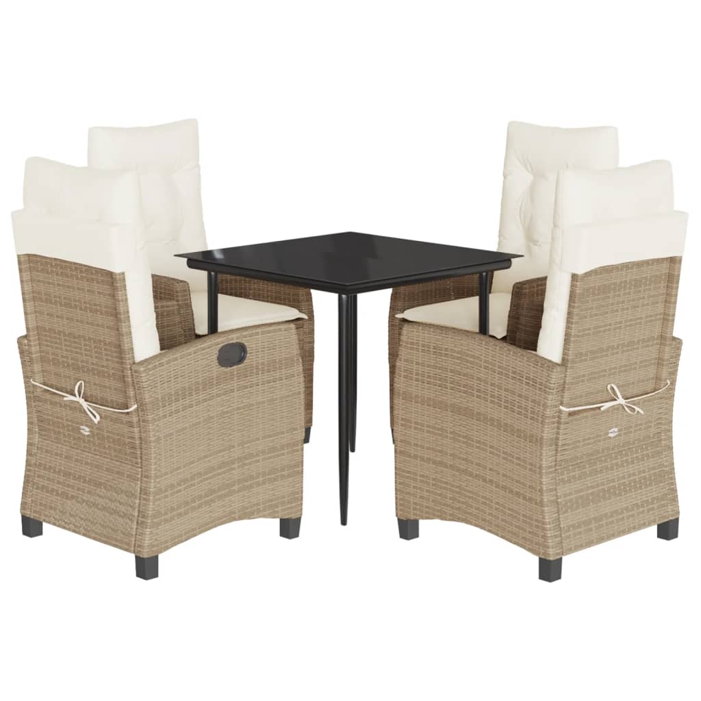 Set da Pranzo da Giardino 5 pz con Cuscini Beige in Polyrattan - immagine 2