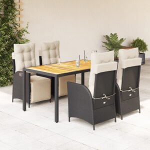 Set da Pranzo da Giardino 5 pz Nero con Cuscini in Polyrattan