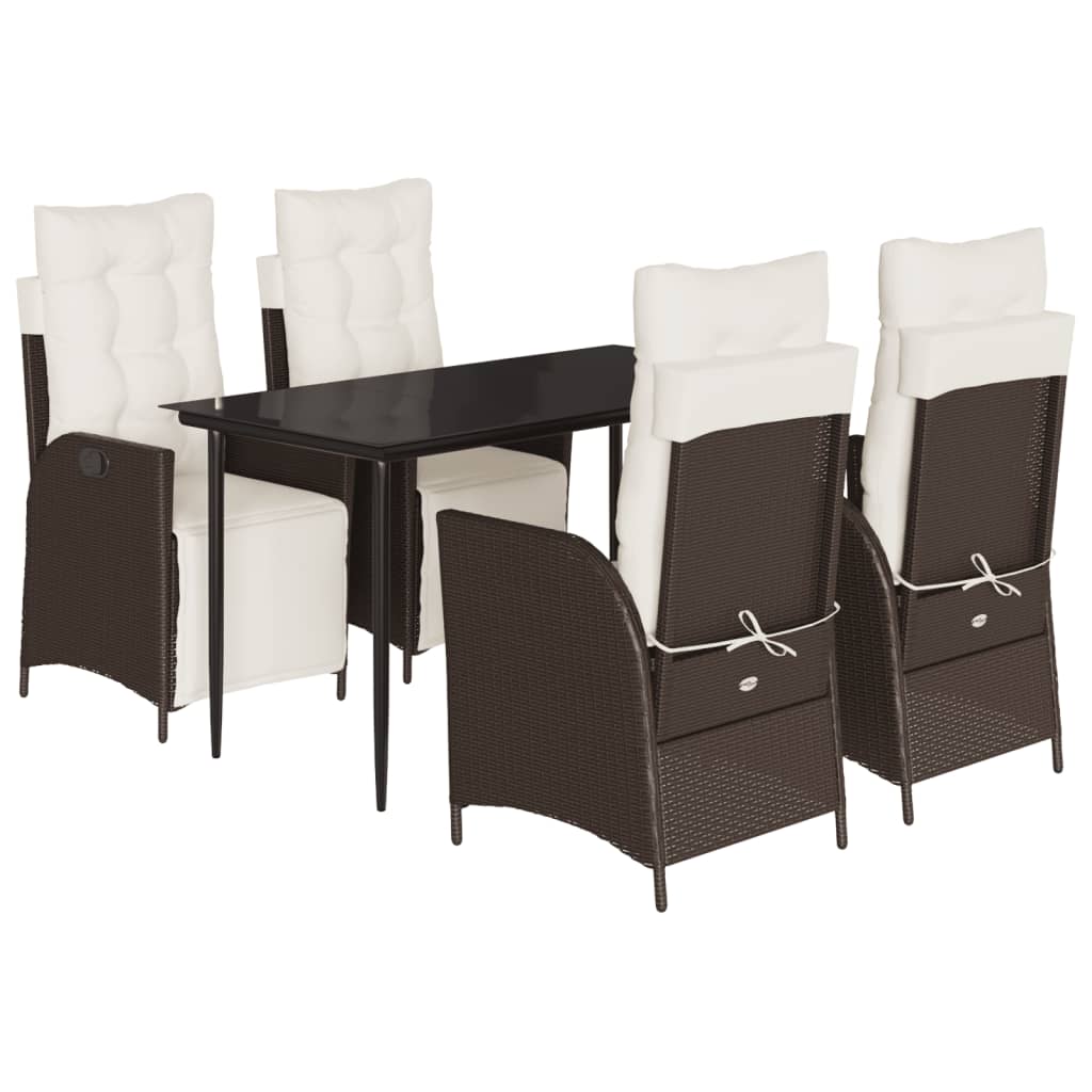Set da Pranzo da Giardino 5pz con Cuscini in Polyrattan Marrone - immagine 2