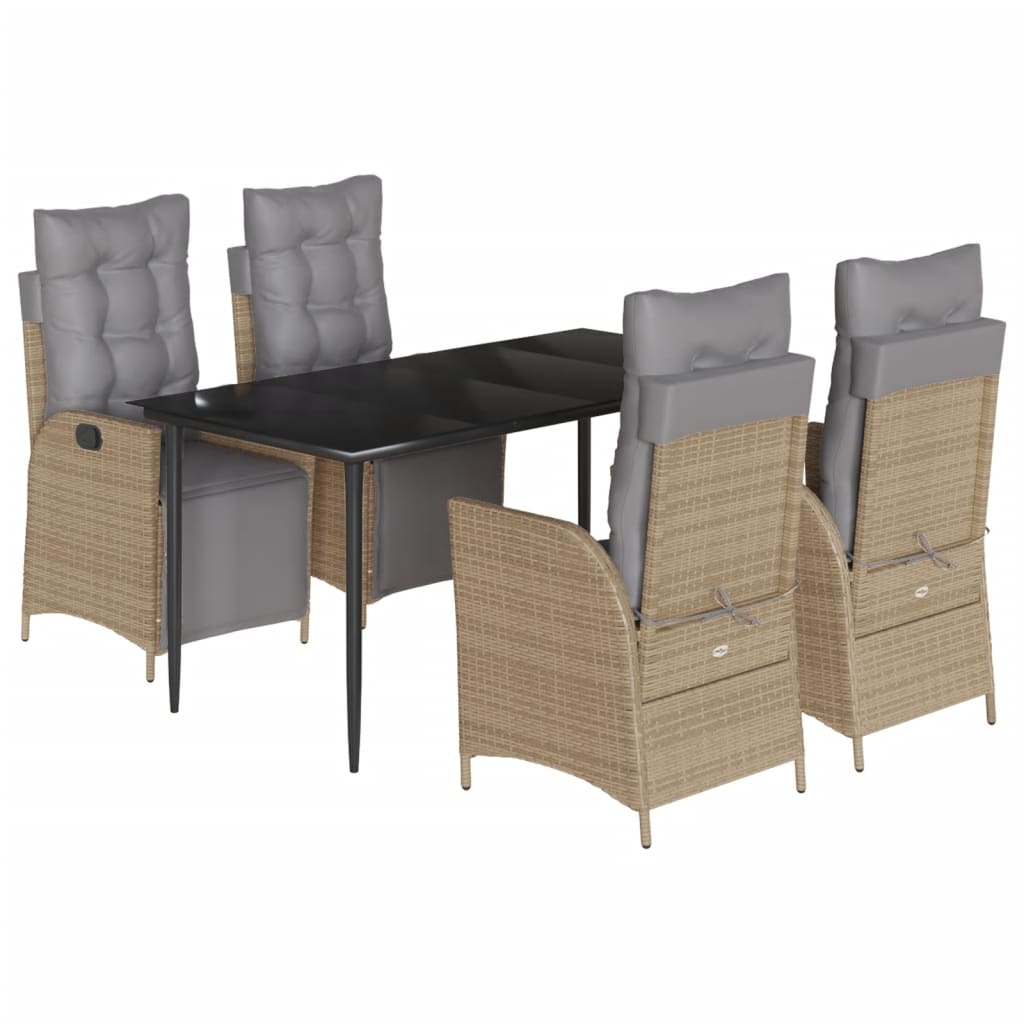 Set Pranzo da Giardino 5 pz con Cuscini Beige Misto Polyrattan - immagine 2