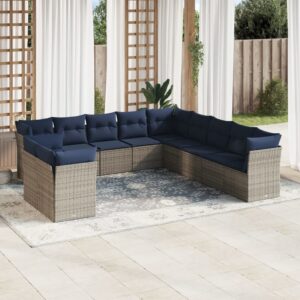 Set Divani da Giardino 11 pz con Cuscini in Polyrattan Grigio