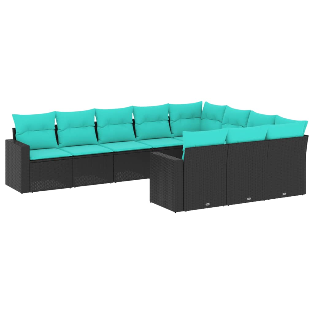 Set Divani da Giardino 10 pz con Cuscini Nero in Polyrattan - immagine 2