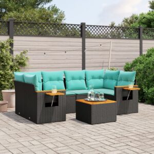 Set Divani da Giardino 7 pz con Cuscini Nero in Polyrattan