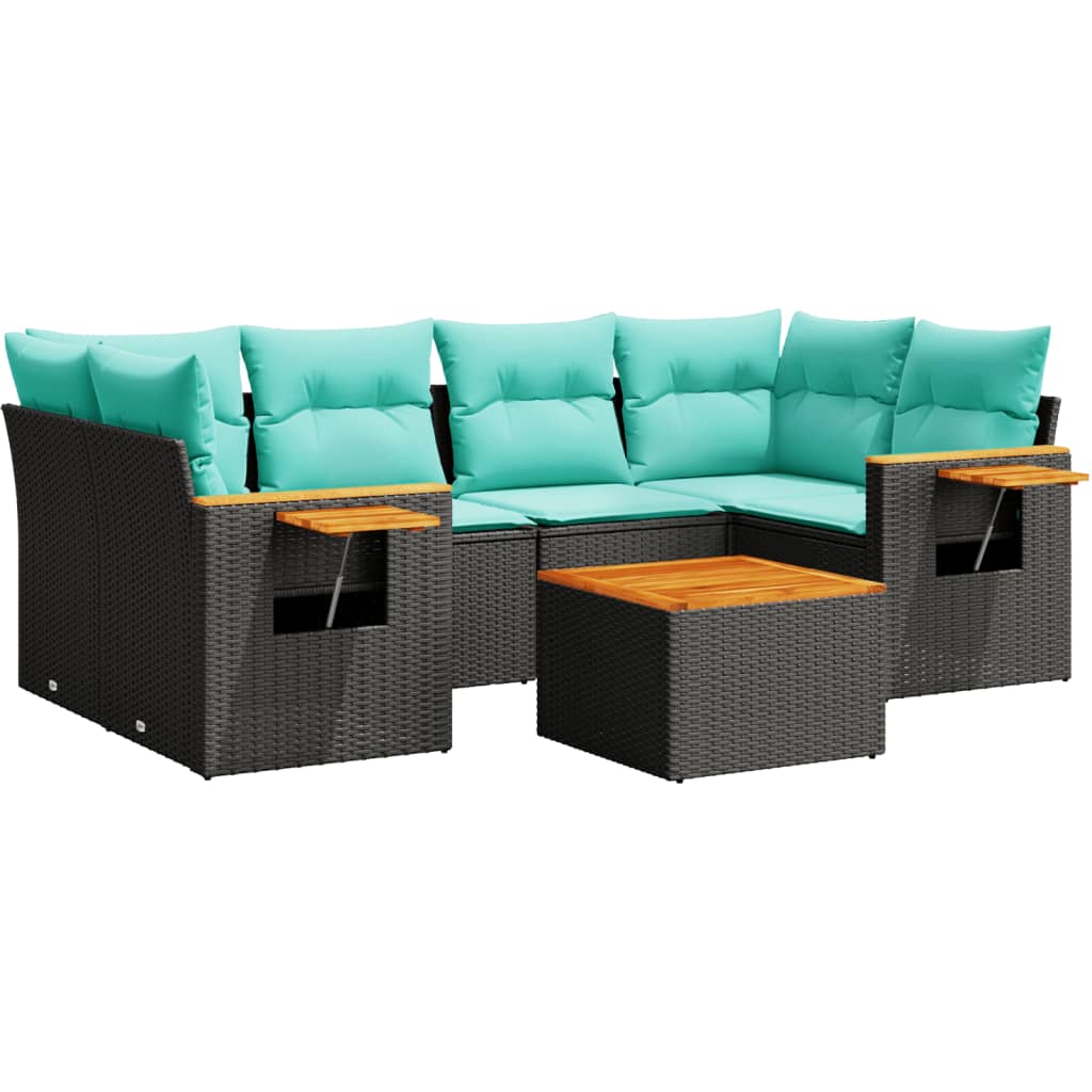 Set Divani da Giardino 7 pz con Cuscini Nero in Polyrattan - immagine 2