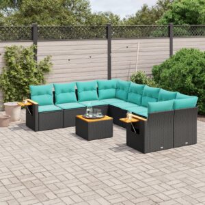 Set Divani da Giardino 9 pz con Cuscini Nero in Polyrattan