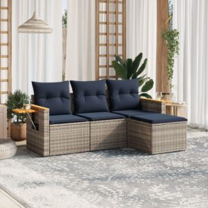 Set Divani da Giardino 4 pz con Cuscini Grigio in Polyrattan