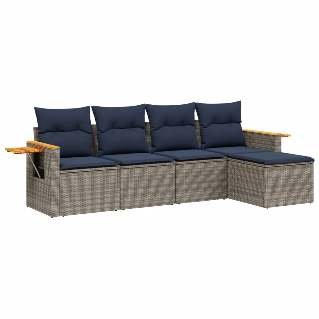 Set Divani da Giardino 5 pz con Cuscini Nero in Polyrattan - immagine 2
