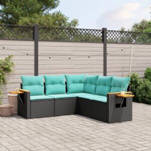 Set Divani da Giardino 5 pz con Cuscini Nero in Polyrattan
