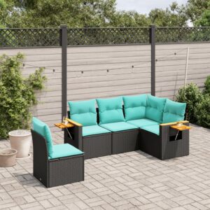 Set Divani da Giardino 5 pz con Cuscini in Polyrattan Nero