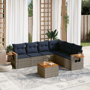 Set Divani da Giardino 7 pz con Cuscini Grigio in Polyrattan