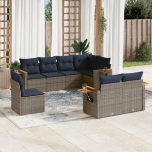 Set Divani da Giardino 8 pz con Cuscini Grigio in Polyrattan