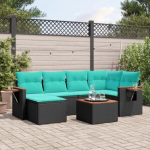 Set Divani da Giardino 7 pz con Cuscini Nero in Polyrattan