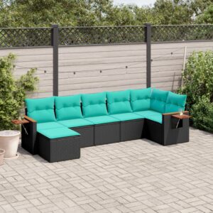 Set Divani da Giardino 7 pz con Cuscini Nero in Polyrattan