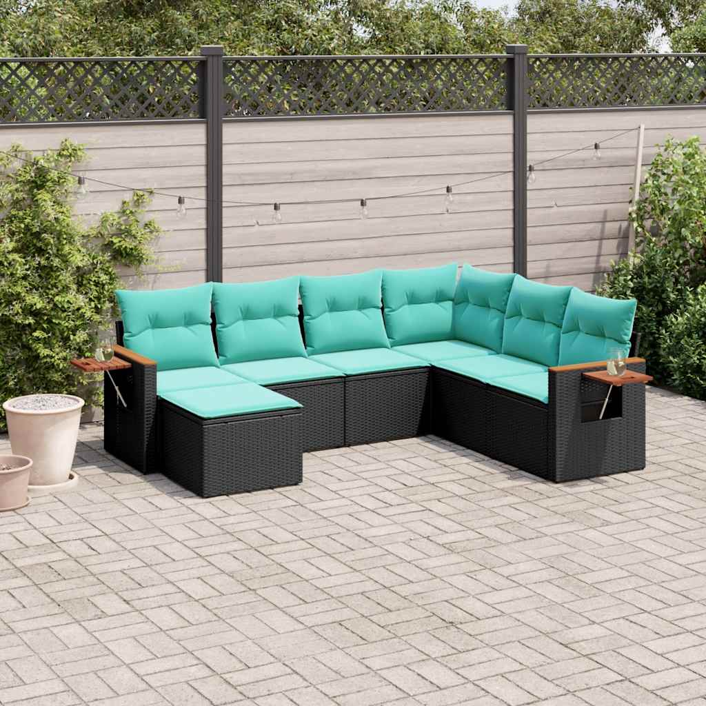 Set Divani da Giardino 7 pz con Cuscini Nero in Polyrattan