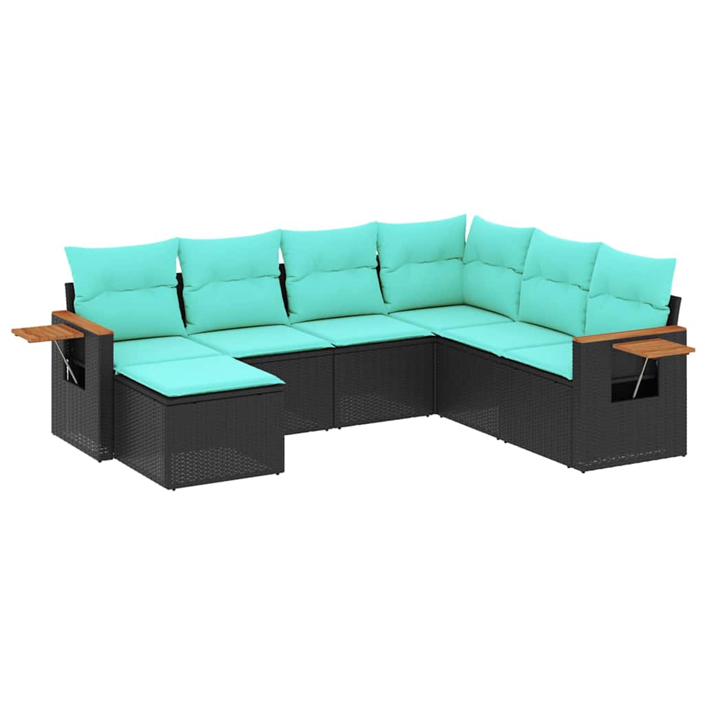 Set Divani da Giardino 7 pz con Cuscini Nero in Polyrattan - immagine 2