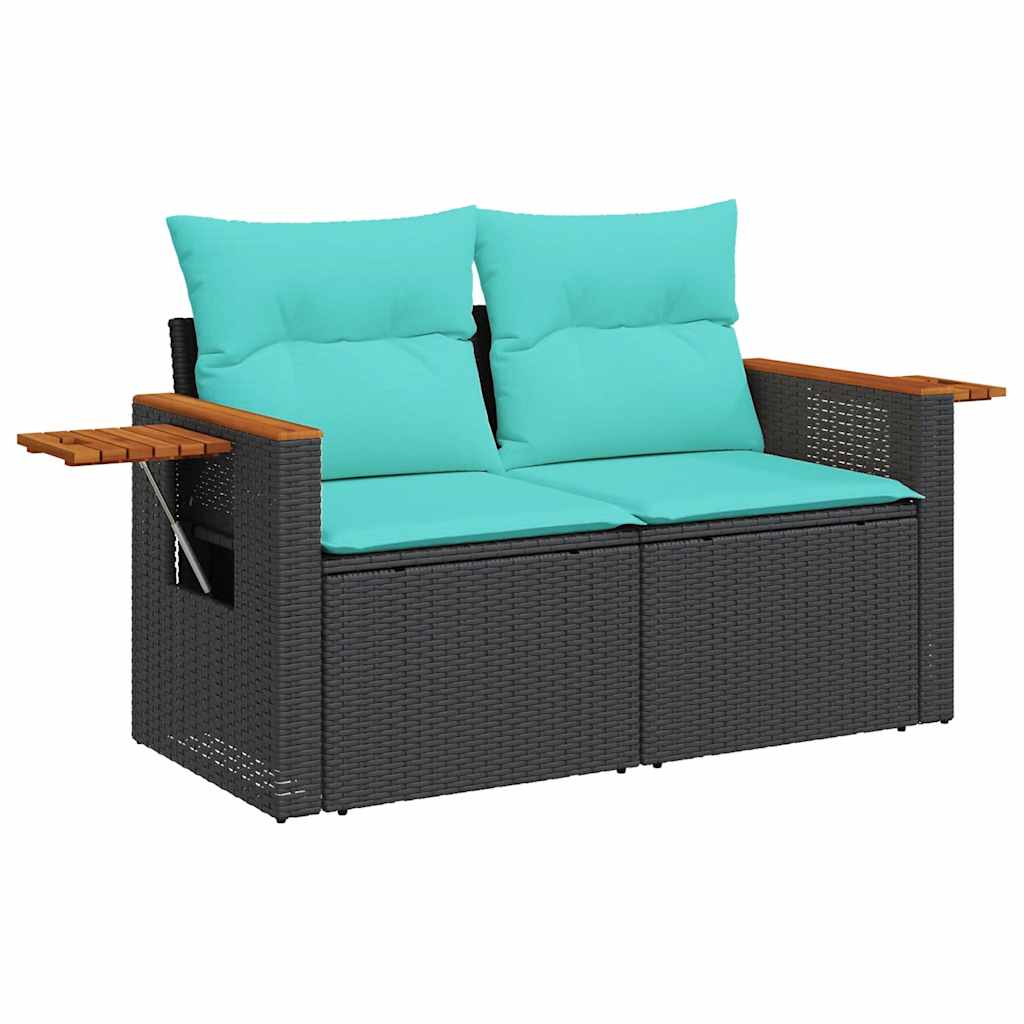 Set Divani da Giardino 7 pz con Cuscini Nero in Polyrattan - immagine 3