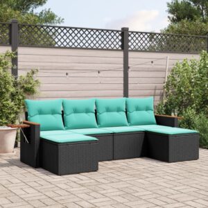Set Divano da Giardino 6 pz con Cuscini Nero in Polyrattan