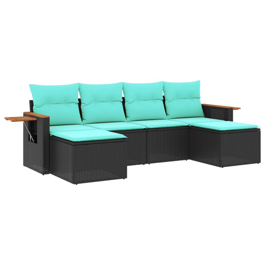 Set Divano da Giardino 6 pz con Cuscini Nero in Polyrattan - immagine 2