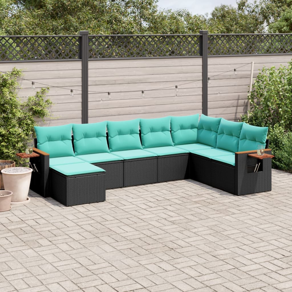 Set Divani da Giardino con Cuscini 8 pz Nero in Polyrattan
