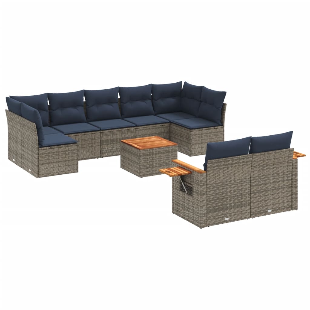 Set Divani da Giardino 10 pz con Cuscini Grigio in Polyrattan - immagine 2
