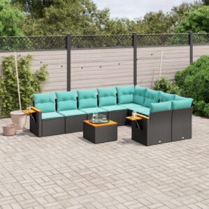 Set Divani da Giardino 10 pz con Cuscini Nero in Polyrattan