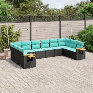 Set Divani da Giardino 10pz con Cuscini in Polyrattan Nero