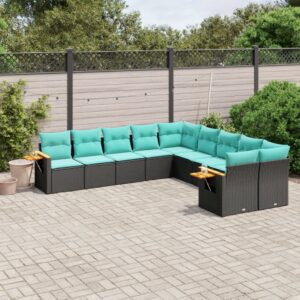 Set Divani da Giardino 10 pz con Cuscini Nero in Polyrattan