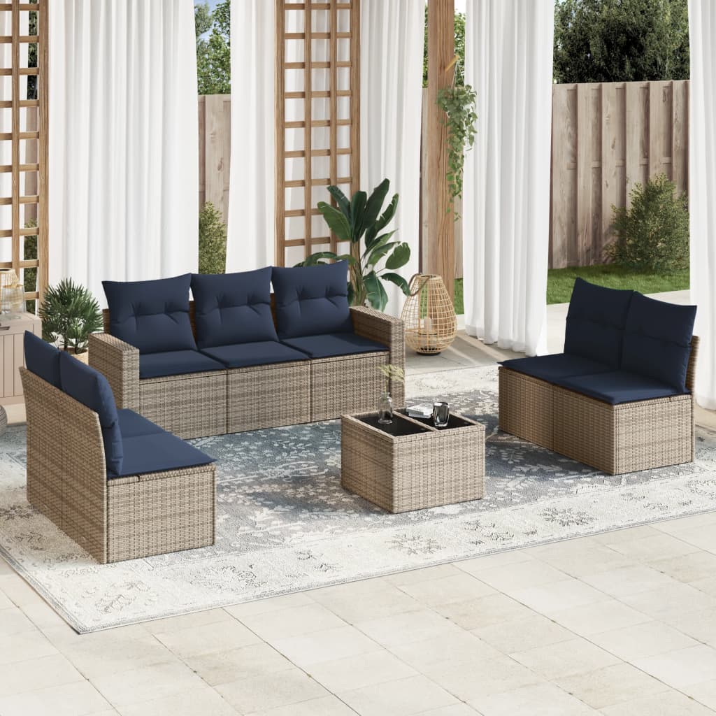 Set Divani da Giardino 8 pz con Cuscini Grigio in Polyrattan