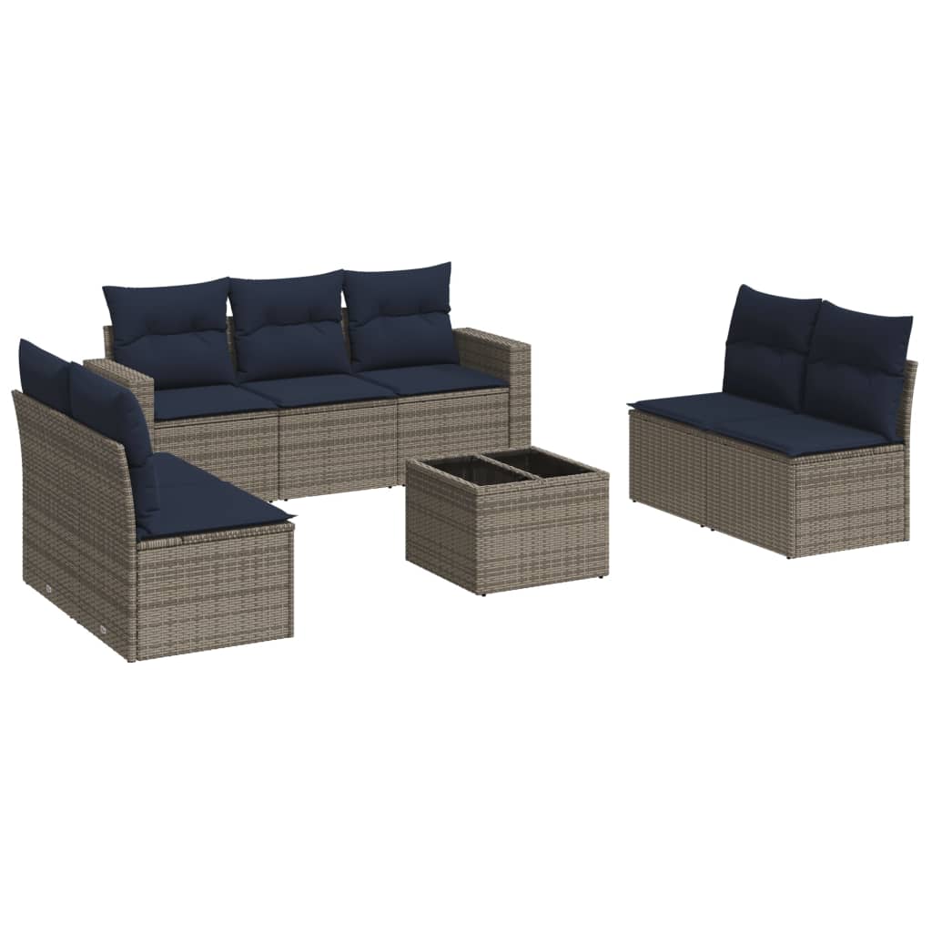 Set Divani da Giardino 8 pz con Cuscini Grigio in Polyrattan - immagine 2