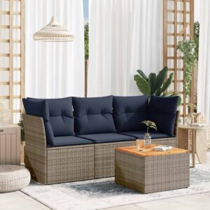 Set Divani da Giardino 4 pz con Cuscini Grigio in Polyrattan