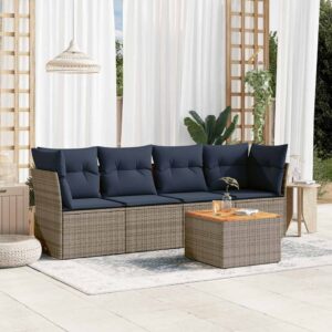 Set Divani da Giardino 5 pz con Cuscini Grigio in Polyrattan