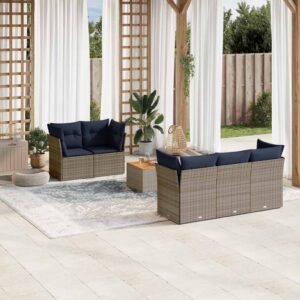 Set Divani da Giardino 6 pz con Cuscini Nero in Polyrattan