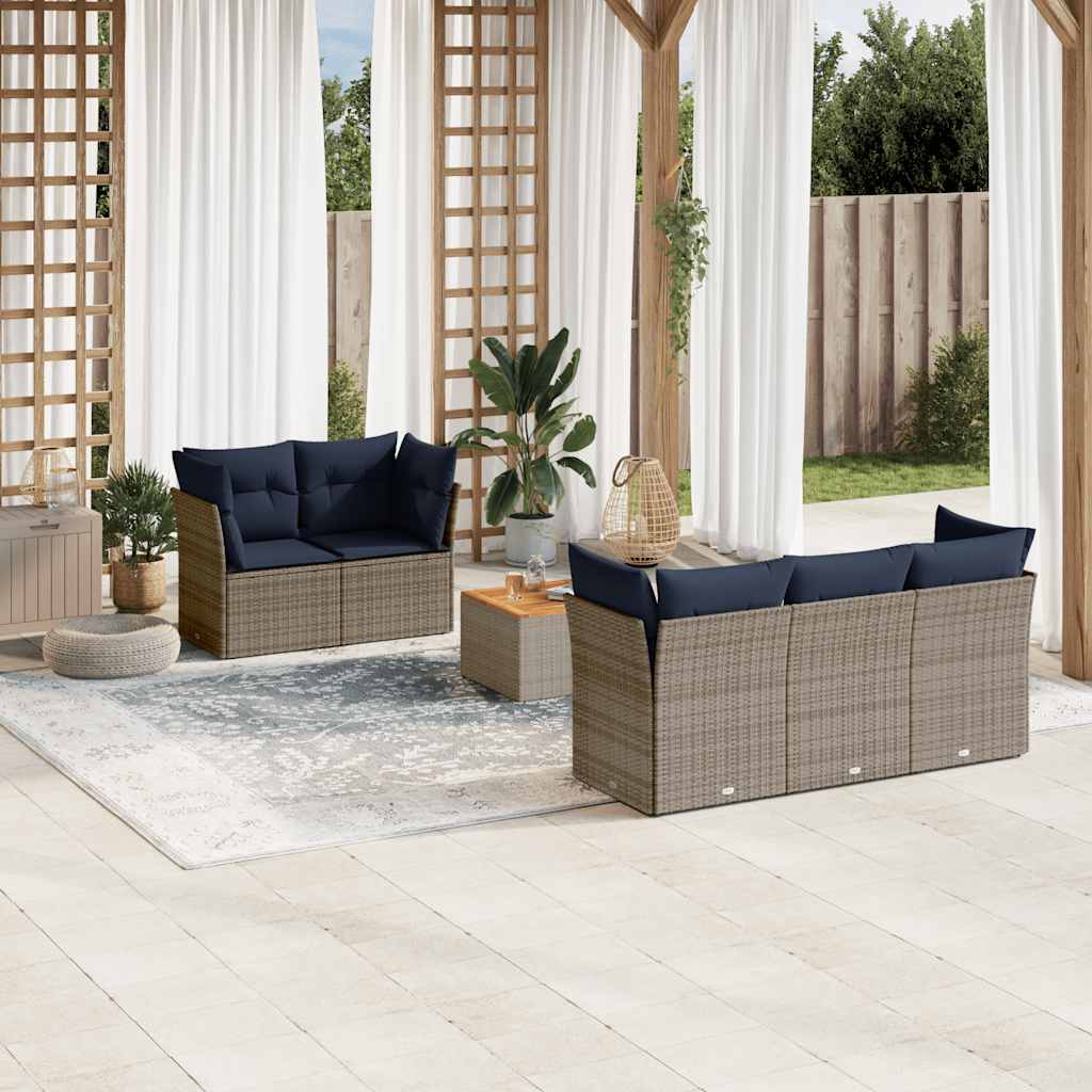 Set Divani da Giardino 6 pz con Cuscini Nero in Polyrattan