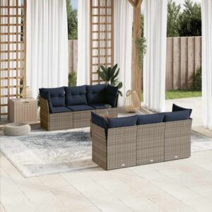 Set Divani da Giardino 7 pz con Cuscini Nero in Polyrattan